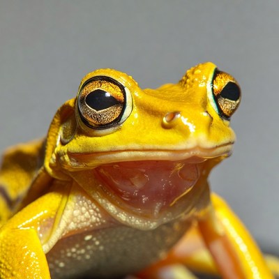 Yellow frog with orange eyes