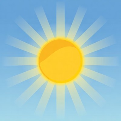 Bright yellow sun on blue sky