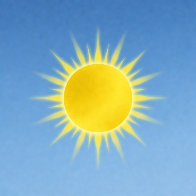 Bright yellow sun on blue sky