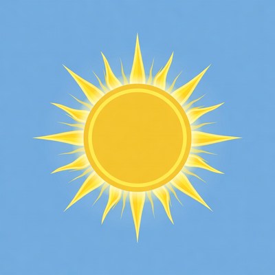 Bright yellow sun on blue sky