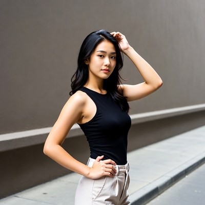 Asian woman posing hand on hip