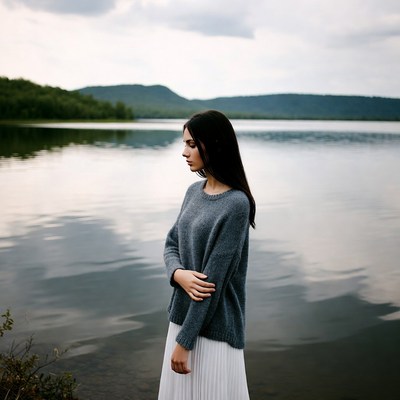 Woman standing by lake