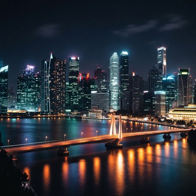 Singapore Marina Bay Night Skyline Bridge