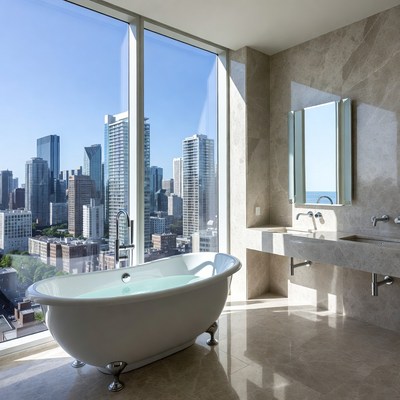 Luxury Bathroom Clawfoot Tub City View