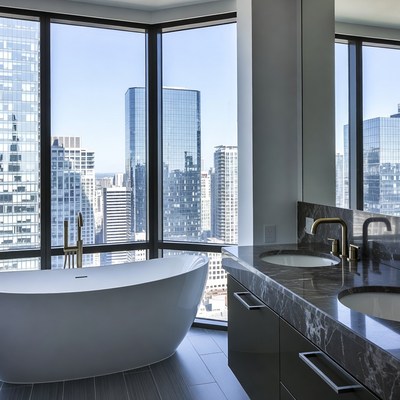 Luxury Bathroom with City Skyline View