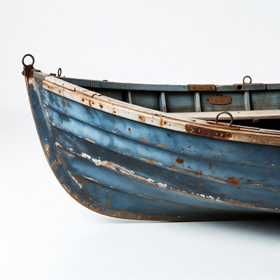 Rusty Blue Rowboat on White Background