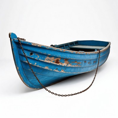 Old blue rowboat with chain