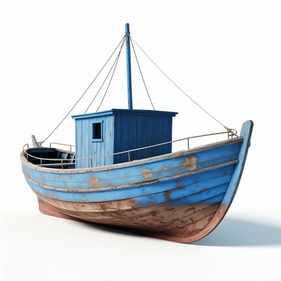 Rustic Blue Fishing Boat Isolated
