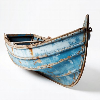 Rusty Blue Rowboat on White Background