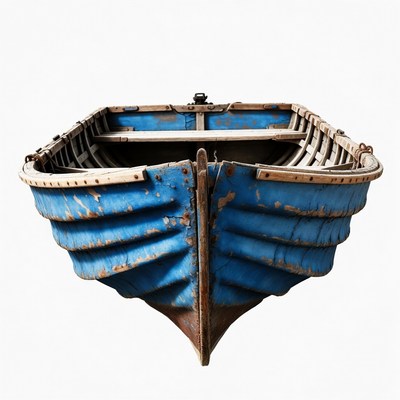 Old blue wooden rowboat isolated