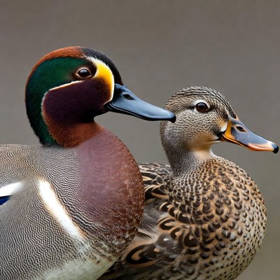Male and female mallard ducks pair