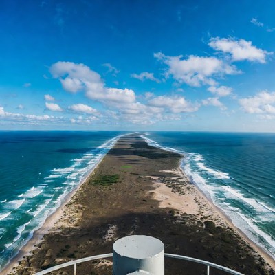 Aerial View of Narrow Sandy Island