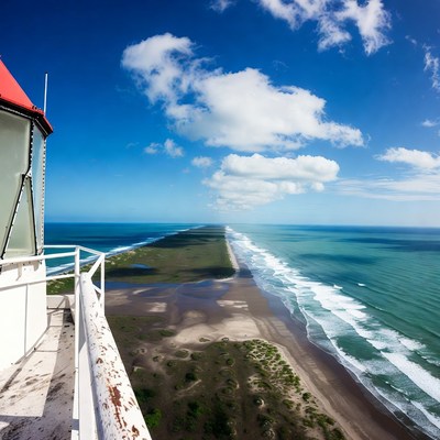 Lighthouse overlooking ocean sandbar