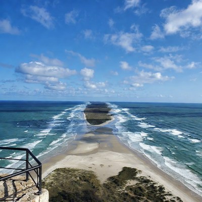 Aerial View of Sandbar Between Ocean Waves