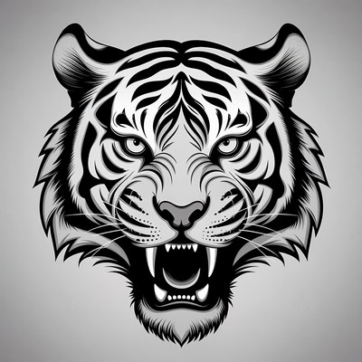 Roaring Tiger Head Illustration