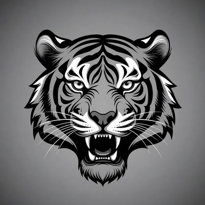 Roaring Tiger Head Illustration