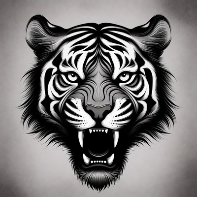 Roaring Tiger Head Illustration