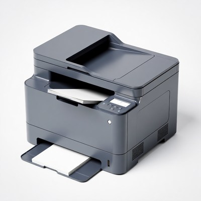 Gray Multifunction Printer with Paper Tray