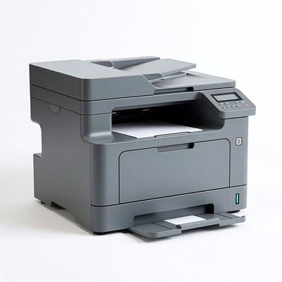 Gray Multifunction Printer on White Background