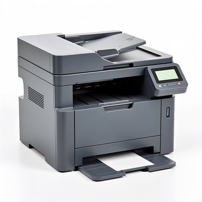 Gray Laser Printer on White Background
