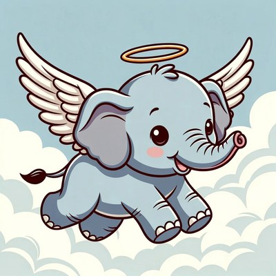 Cute winged baby elephant flying