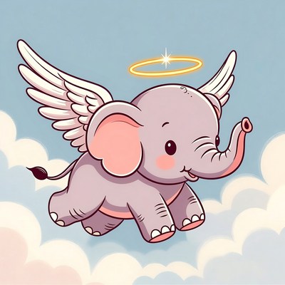 Cute winged baby elephant flying