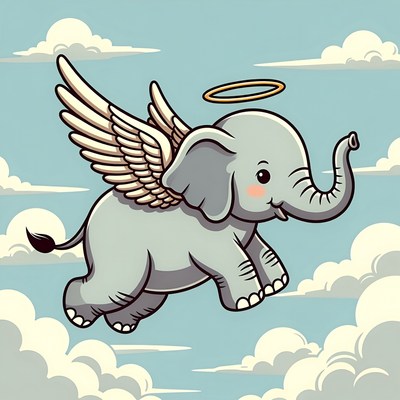 Cute winged elephant angel flying