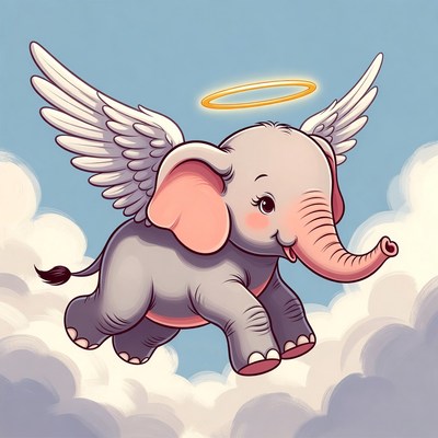 Cute winged baby elephant flying