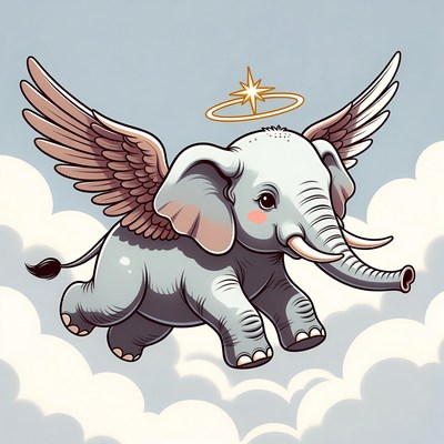 Flying Baby Elephant with Wings and Halo