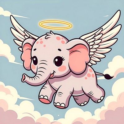 Cute winged baby elephant angel