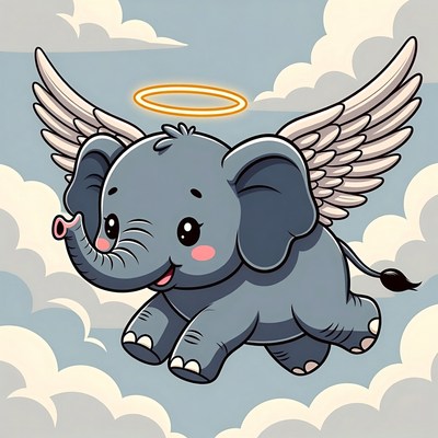 Cute winged baby elephant angel