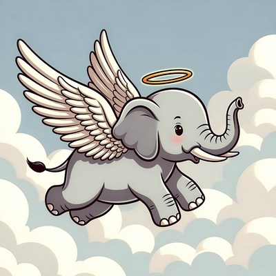 Cute winged elephant flying with halo