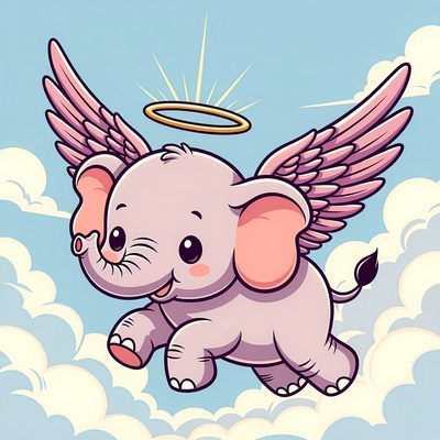 Cute winged elephant with halo