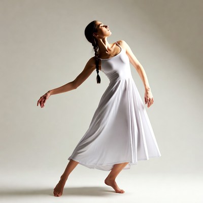 Woman in white dress performing ballet pose