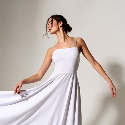Woman dancing in white flowing dress