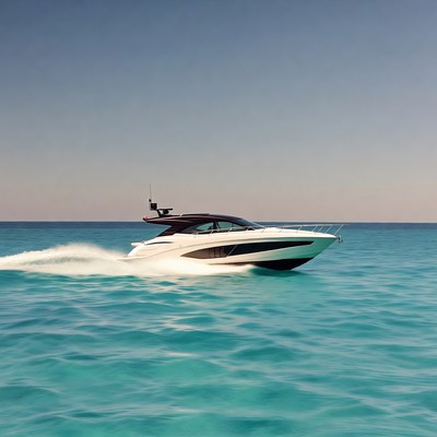 White luxury yacht speeding on ocean