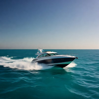White luxury yacht speeding on ocean