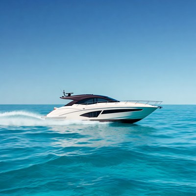 White speedboat racing on turquoise sea
