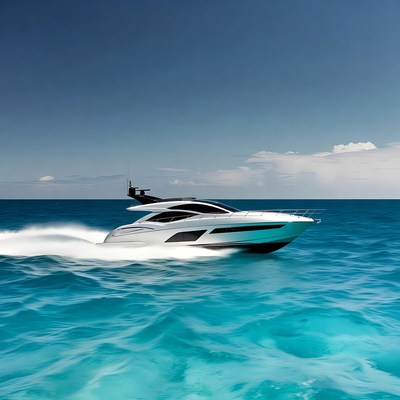 White luxury yacht speeding on ocean