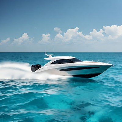 White luxury yacht speeding on ocean