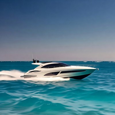 White luxury yacht speeding on ocean