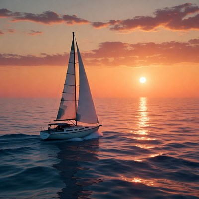 Sailboat sailing at sunset