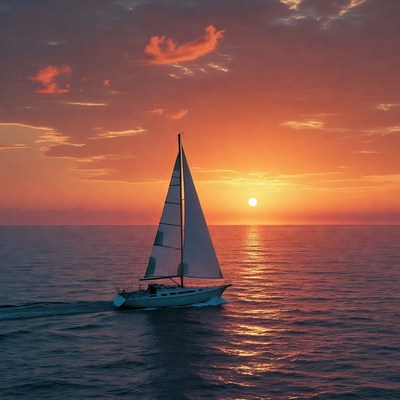 Sailboat sailing at sunset
