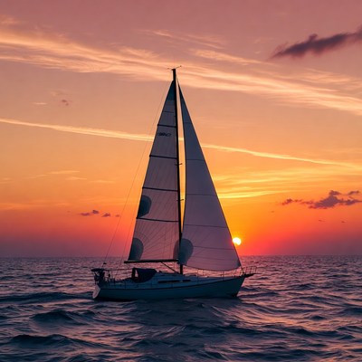 Sailboat on ocean at sunset