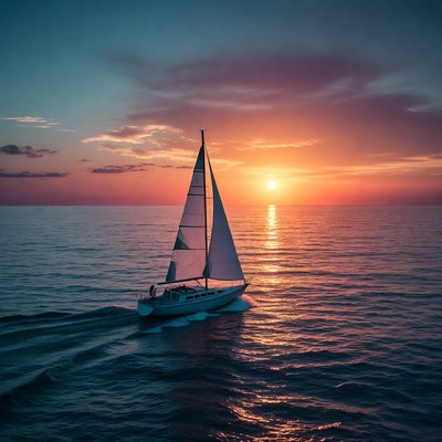 Sailboat sailing at sunset
