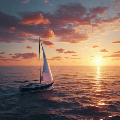 Sailboat sailing at sunset
