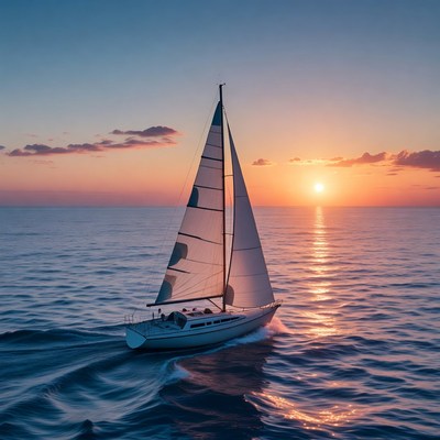 Sailboat Sailing at Sunset