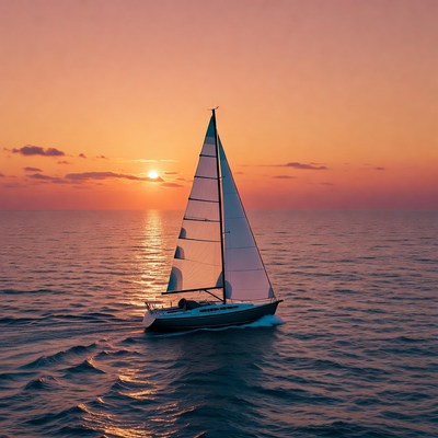 Sailboat sailing at sunset