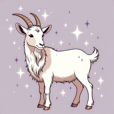 Cute illustrated white goat with stars