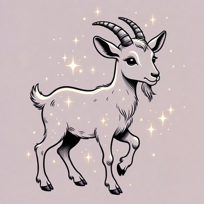 Cute illustrated baby goat with stars